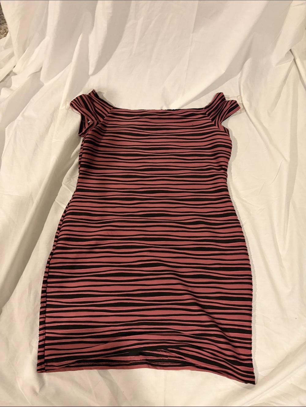 Brat Star Pink & Black Striped Off-Shoulder Bodycon Mini Dress